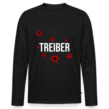 Funny driver Tshirt with bullet holes - Men's Premium Organic Long Sleeve Shirt - black - Front - Nico (187cm)