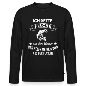 Ich rette Fische aus dem Wasser | Lustiger Spruch - Männer Premium Bio Langarmshirt - Schwarz - Vorne - Nico (187cm)