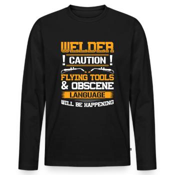 Flying Tools & Obscene Language Drôle de soudage - T-shirt manches longues Premium bio Homme - noir - Devant - Nico (187cm)