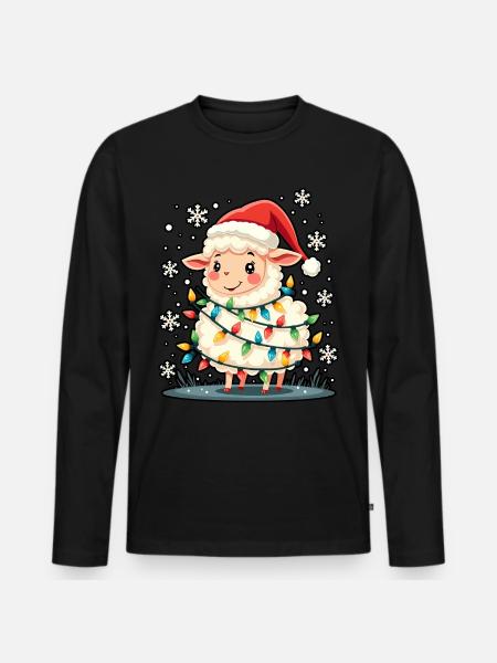 Weihnachtsschaf - Männer Premium Bio Langarmshirt - Schwarz