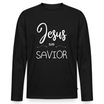 JESUS IS MY SAVIOR JESUS IS MY SAVIOR CHRIST - Men's Premium Organic Long Sleeve Shirt - black - Front - Nico (187cm)