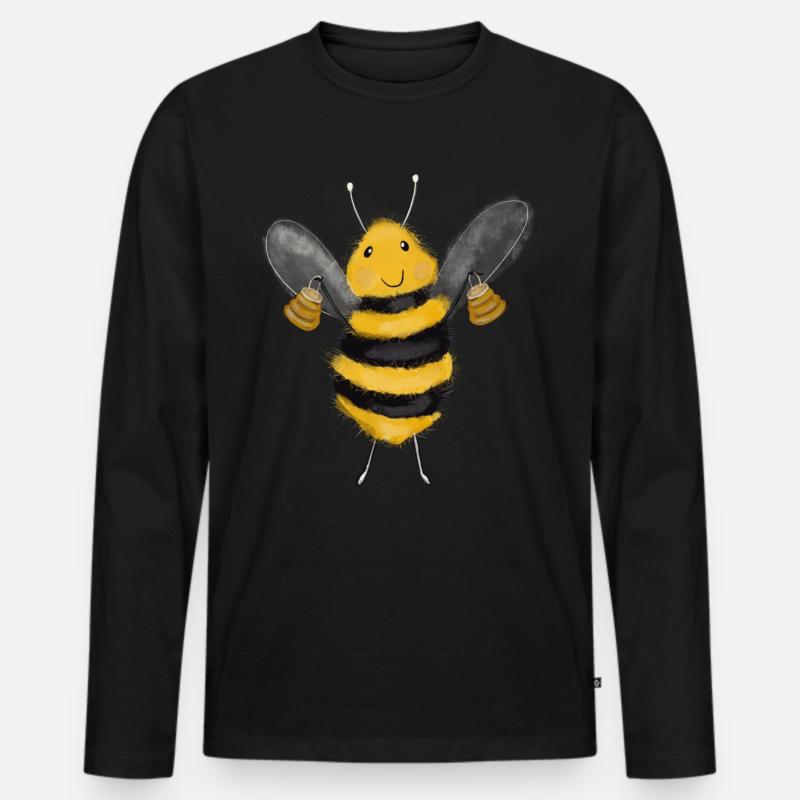 Glückliche Honig Biene - Männer Premium Bio Langarmshirt - Schwarz