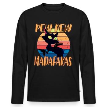 Katze Cat T shirt Geschenk Fan Lustig Mittelfinger - Männer Premium Bio Langarmshirt - Schwarz - Vorne - Nico (187cm)