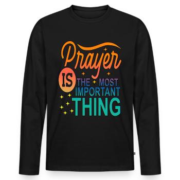 Beten Christliche Kleidung Gebet Gott Jesus Christ - Männer Premium Bio Langarmshirt - Schwarz - Vorne - Nico (187cm)