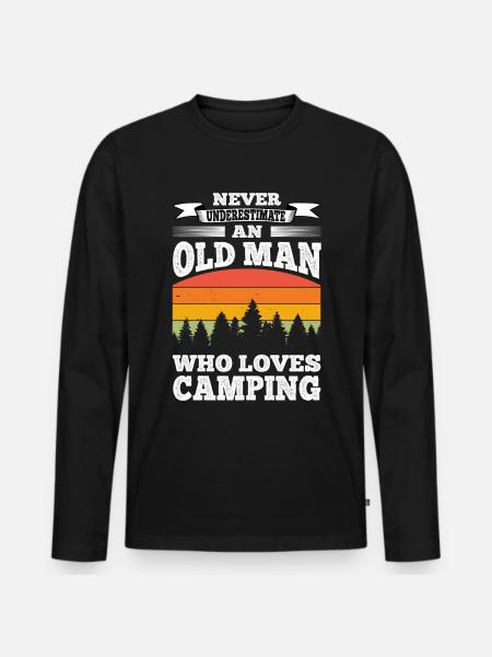Onderschat Old Man Camping met camper - Mannen Premium Bio shirt met lange mouwen - zwart