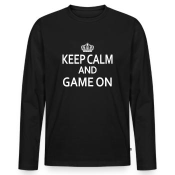 Keep Calm and GAME ON - Männer Premium Bio Langarmshirt - Schwarz - Vorne - Nico (187cm)