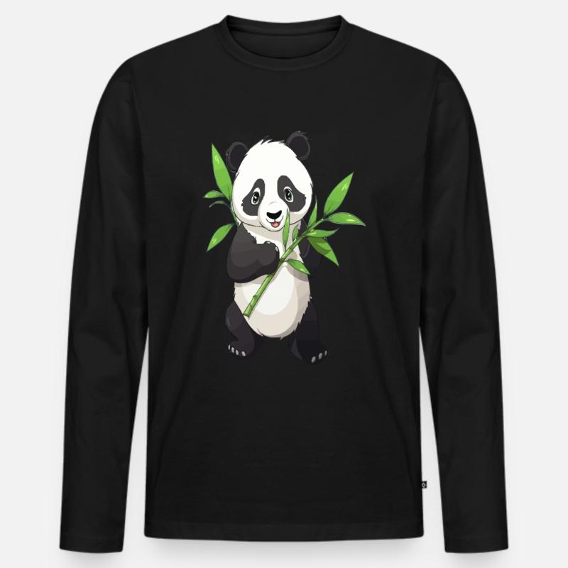 Panda mit Bambus - Männer Premium Bio Langarmshirt - Schwarz