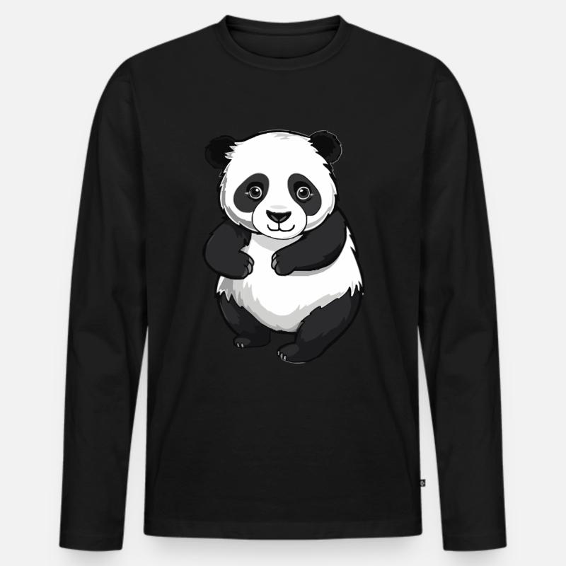 Panda - Männer Premium Bio Langarmshirt - Schwarz