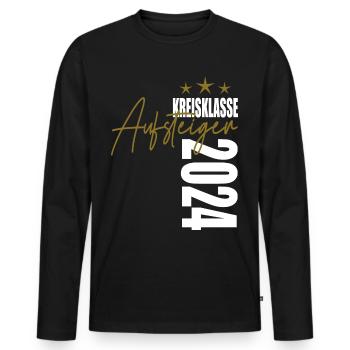 Aufsteiger Kreisklasse 2024 Aufstiegstrikot - Männer Premium Bio Langarmshirt - Schwarz - Vorne - Nico (187cm)