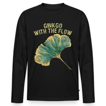 Feuille de Ginkgo Automne Dicton GINKGO AVEC LE FLUX - T-shirt manches longues Premium bio Homme - noir - Devant - Nico (187cm)