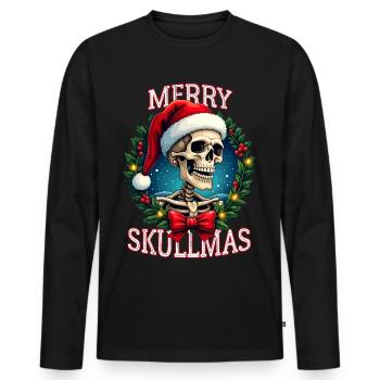 Skull skeleton christmas merry skullmas ugly humor - Men's Premium Organic Long Sleeve Shirt - black - Front - Nico (187cm)