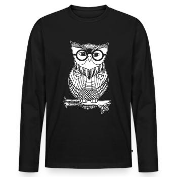 nerd owl night bird geek nerdy gift shirt - Men's Premium Organic Long Sleeve Shirt - black - Front - Nico (187cm)