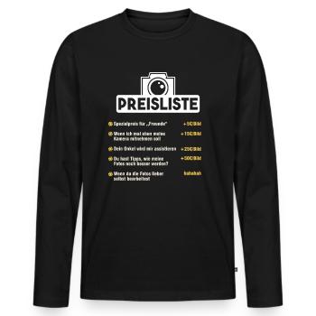 Preisliste Fotograf Kamera Fotografin Geschenk - Männer Premium Bio Langarmshirt - Schwarz - Vorne - Nico (187cm)