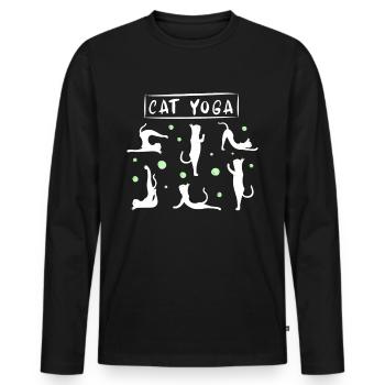 Cat yoga cat cats pet purr gift - Men's Premium Organic Long Sleeve Shirt - black - Front - Nico (187cm)