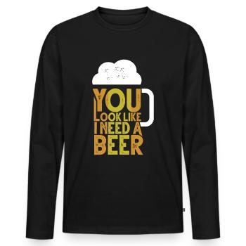 Bière Humour Drôle Dire Drôle Cadeau - T-shirt manches longues Premium bio Homme - noir - Devant - Nico (187cm)