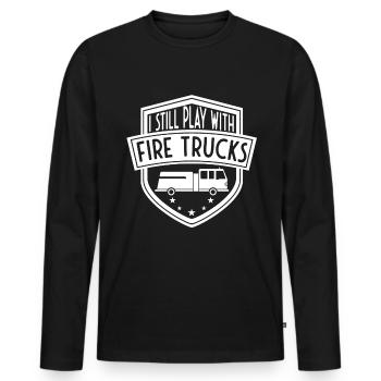 Je joue toujours avec des camions de pompiers - T-shirt manches longues Premium bio Homme - noir - Devant - Nico (187cm)