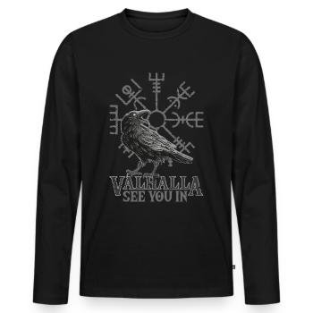 See you in Valhalla design for Vikings fans - Men's Premium Organic Long Sleeve Shirt - black - Front - Nico (187cm)