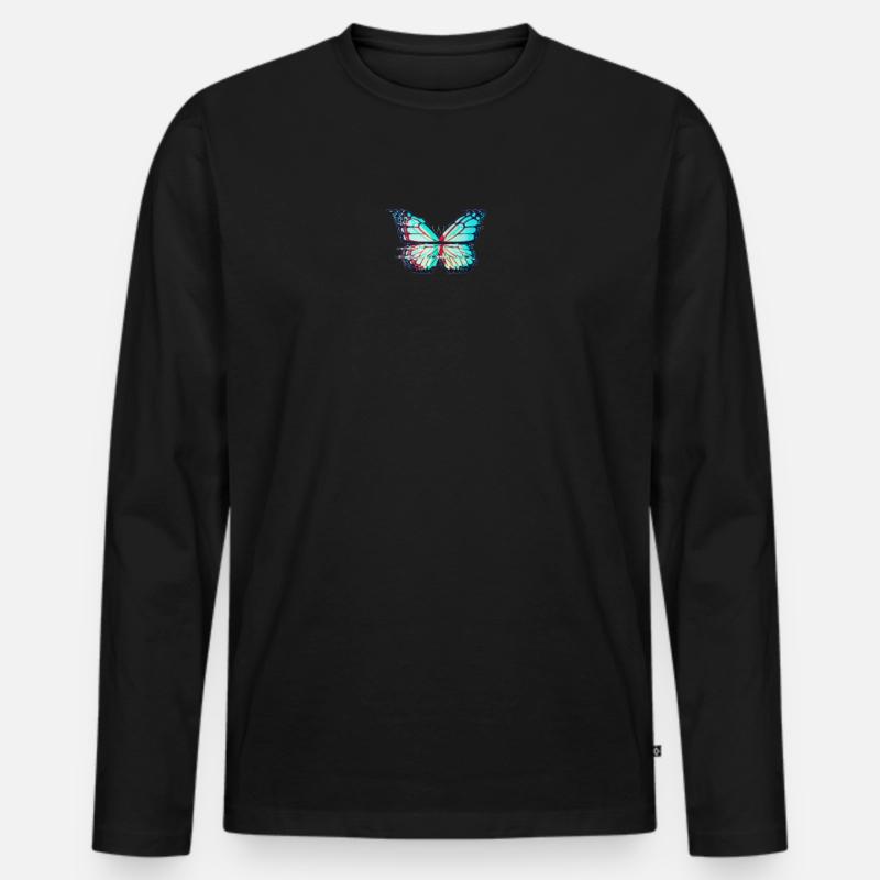 Glitch Butterfly Aesthetic - Butterfly - Männer Premium Bio Langarmshirt - Schwarz