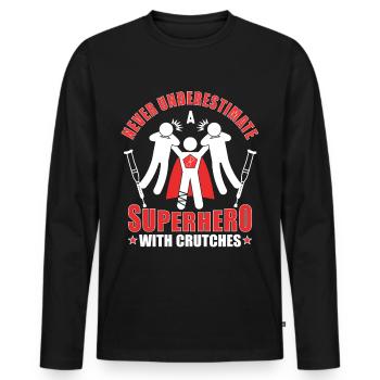 Crutches superhero foot fracture leg broken gift - Men's Premium Organic Long Sleeve Shirt - black - Front - Nico (187cm)