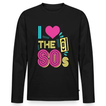 I love 80's Retro 80s Oldschool Themed Party - Men's Premium Organic Long Sleeve Shirt - black - Front - Nico (187cm)