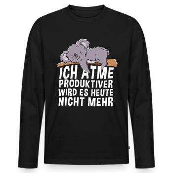 Ich atme produktiver wird es heute nicht mehr - - Männer Premium Bio Langarmshirt - Schwarz - Vorne - Nico (187cm)