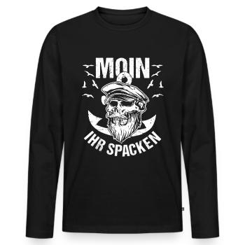 Moin ihr Spacken - Lustiges Norddeutschland - Männer Premium Bio Langarmshirt - Schwarz - Vorne - Nico (187cm)