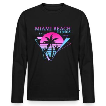 Miami Beach - Rétro 80s Aesthetic Vaporwave - T-shirt manches longues Premium bio Homme - noir - Devant - Nico (187cm)