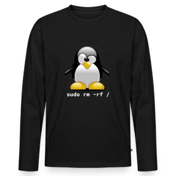 Tux Linux Penguin - Sudo rm -rf / - Funny - Männer Premium Bio Langarmshirt - Schwarz - Vorne - Nico (187cm)