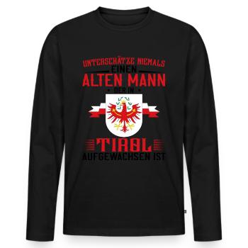 Unterschätze niemals einen alten Mann der in - Männer Premium Bio Langarmshirt - Schwarz - Vorne - Nico (187cm)