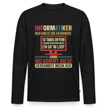 Informatiker: Mein Hirn ist wie ein Browser | - Männer Premium Bio Langarmshirt - Schwarz - Vorne - Nico (187cm)