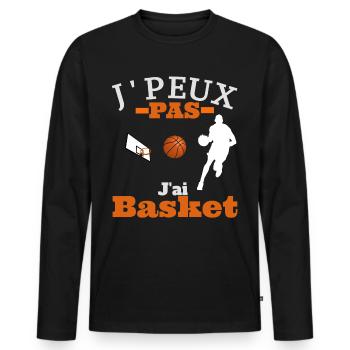 J'PEUX PAS , J'AI BASKET. - T-shirt manches longues Premium bio Homme - noir - Devant - Nico (187cm)