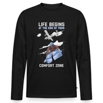 Das Leben beginnt am Ende Ihrer Komfortzone Geschenk - Männer Premium Bio Langarmshirt - Schwarz - Vorne - Nico (187cm)