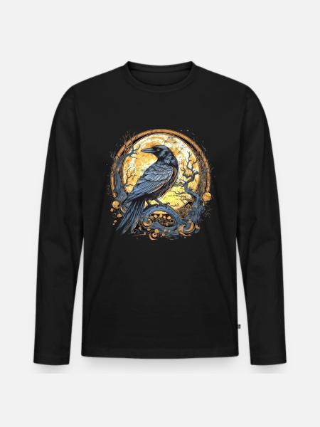 Raven, Full Moon, Celtic, Norse, Pagan, Bird, - Men's Premium Organic Long Sleeve Shirt - black