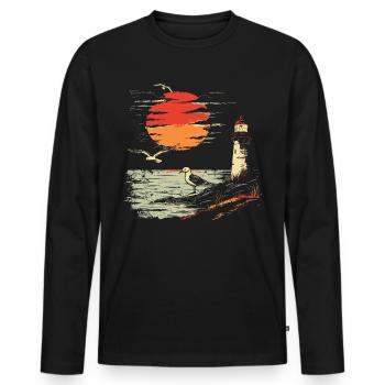 Seagull Seabird Lighthouse Sunset - Men's Premium Organic Long Sleeve Shirt - black - Front - Nico (187cm)