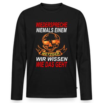 Metzger Totenkopf - Männer Premium Bio Langarmshirt - Schwarz - Vorne - Nico (187cm)