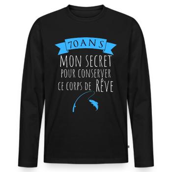 70 ans corps de rêve pêcheur, 70ème anniversaire - T-shirt manches longues Premium bio Homme - noir - Devant - Nico (187cm)
