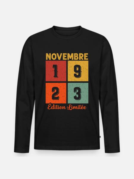Novembre 1923 Édition limitée - T-shirt manches longues Premium bio Homme - noir