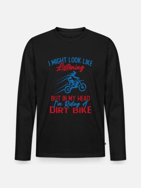 In mijn hoofd rijd ik op een motorfiets / Humor Motorcycle - Mannen Premium Bio shirt met lange mouwen - zwart