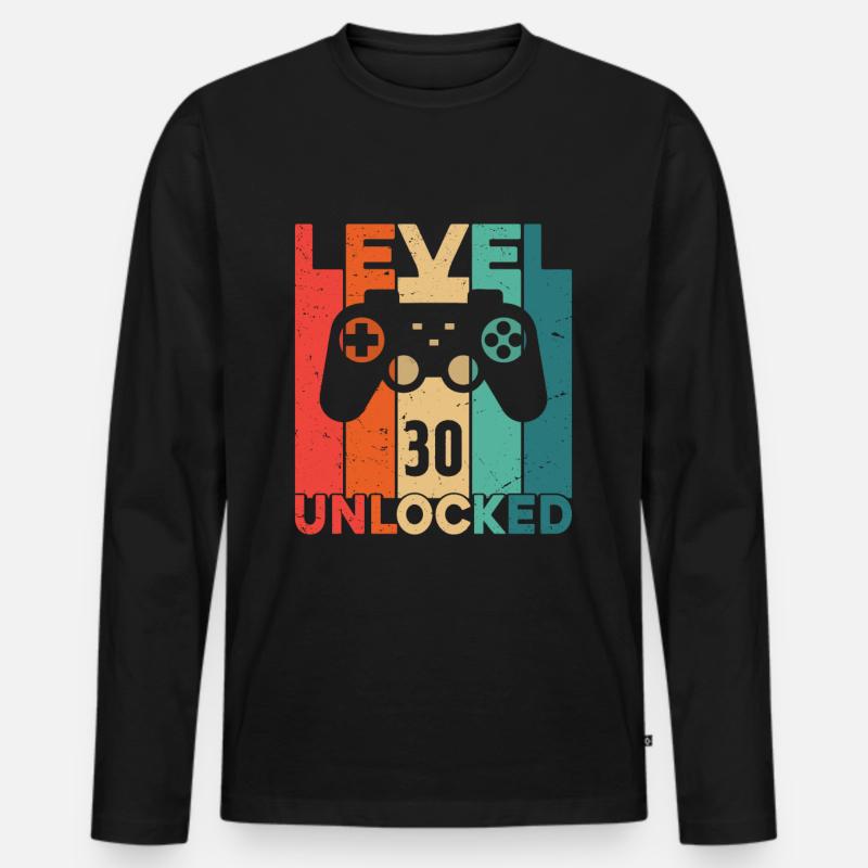 Level 30 freigeschaltet - Männer Premium Bio Langarmshirt - Schwarz