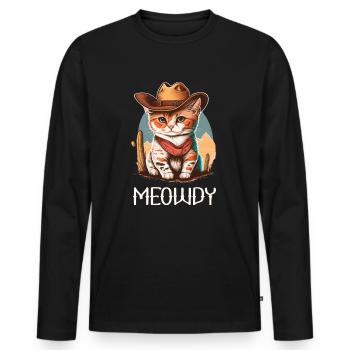 Meowdy Cat Howdy Meme Western Cowboy Kitten - T-shirt manches longues Premium bio Homme - noir - Devant - Nico (187cm)
