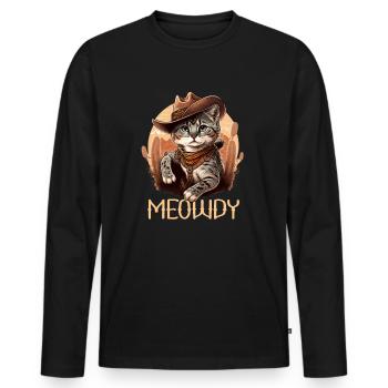 Meowdy Cat Howdy Meme Western Cowboy Kitten - T-shirt manches longues Premium bio Homme - noir - Devant - Nico (187cm)