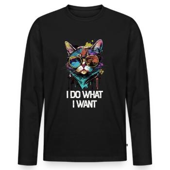 I Do What I Want Katze mit Sonnenbrille - Männer Premium Bio Langarmshirt - Schwarz - Vorne - Nico (187cm)