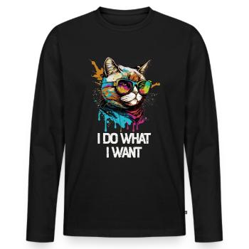 I Do What I Want Katze mit Sonnenbrille - Männer Premium Bio Langarmshirt - Schwarz - Vorne - Nico (187cm)