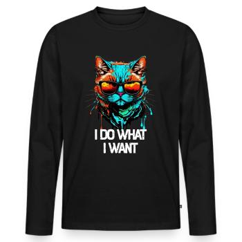I Do What I Want Katze mit Sonnenbrille - Männer Premium Bio Langarmshirt - Schwarz - Vorne - Nico (187cm)