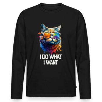 I Do What I Want Katze mit Sonnenbrille - Männer Premium Bio Langarmshirt - Schwarz - Vorne - Nico (187cm)