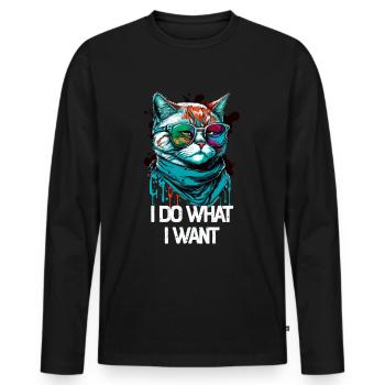 I Do What I Want Katze mit Sonnenbrille - Männer Premium Bio Langarmshirt - Schwarz - Vorne - Nico (187cm)