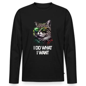 I Do What I Want Katze mit Sonnenbrille - Männer Premium Bio Langarmshirt - Schwarz - Vorne - Nico (187cm)