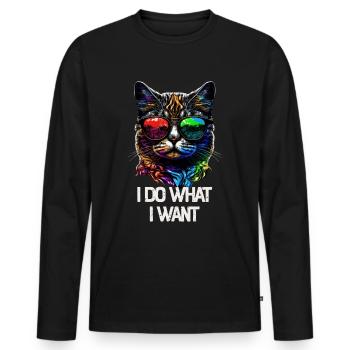 I Do What I Want Katze mit Sonnenbrille - Männer Premium Bio Langarmshirt - Schwarz - Vorne - Nico (187cm)