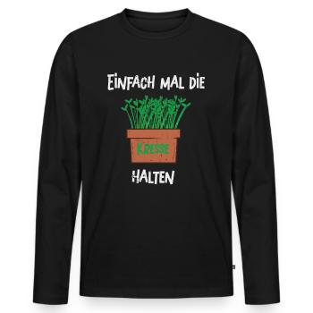 Einfach mal die Kresse halten - Männer Premium Bio Langarmshirt - Schwarz - Vorne - Nico (187cm)