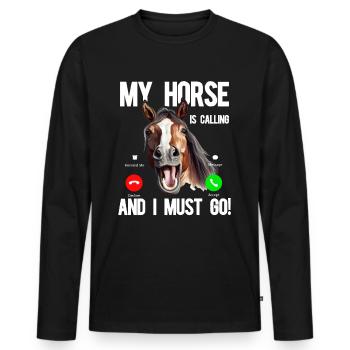 Mon cheval appelle et je dois y aller! - T-shirt manches longues Premium bio Homme - noir - Devant - Nico (187cm)
